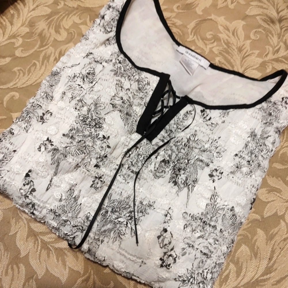 🖤🤍🖤 Romantic Black & White Sheer Floral Lace & Satin Top - L - Picture 3 of 11